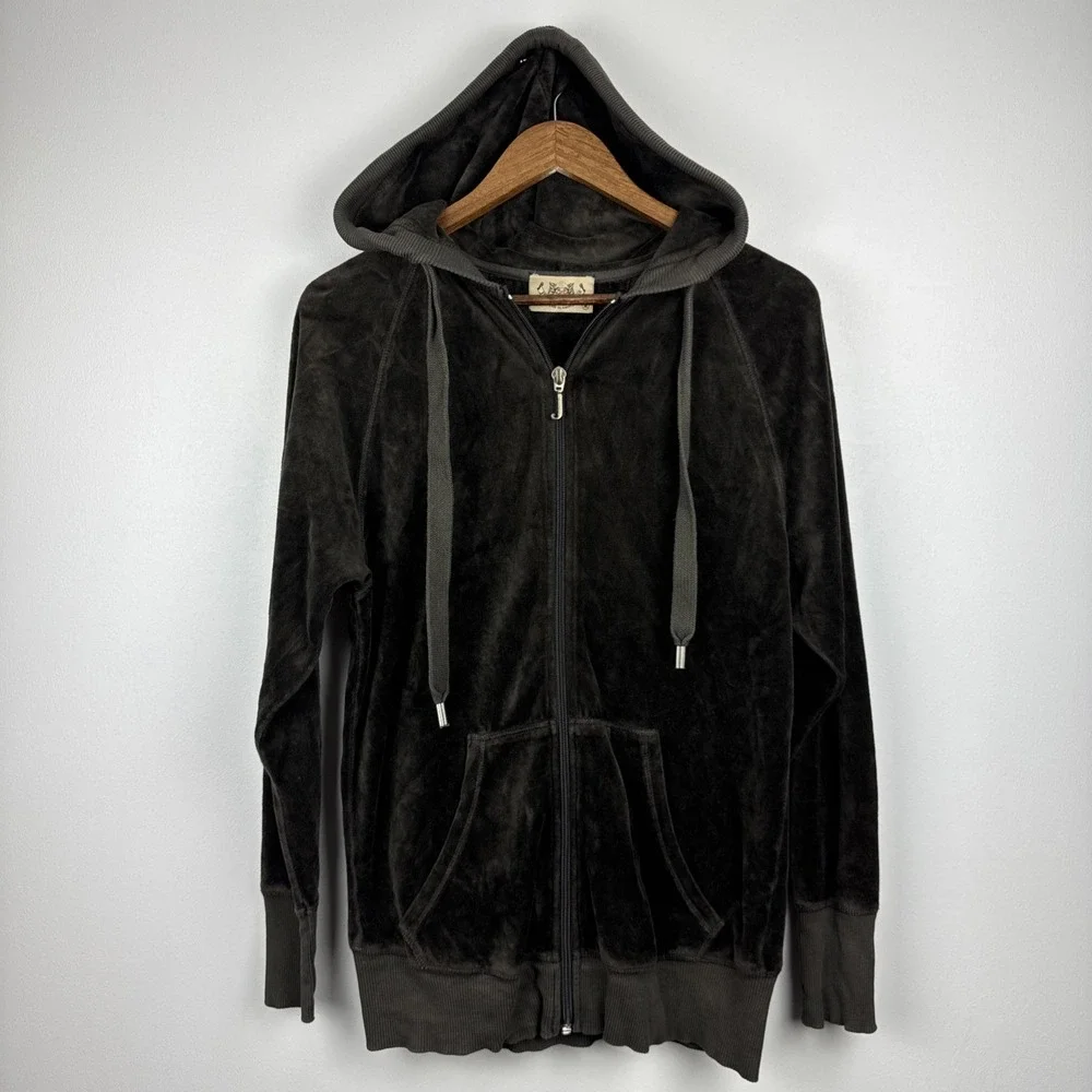 Vintage Juicy Couture Track Jacket Women's Medium Brown Hood Fullzip‎ USA Y2K